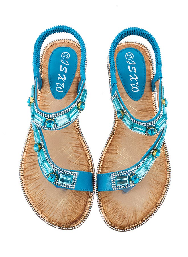 Generic - Fashion Rhinestone Thong Flat Elastic Band Sandals Green - Image 1