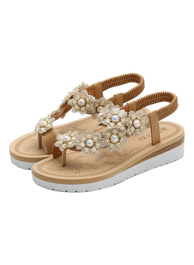 Fashion Flat Elastic Band Sandals Beige  - Image 1