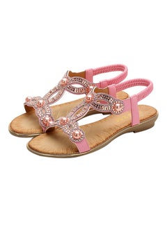 Bohemian Crystal Bling Elastic Band Sandals Pink