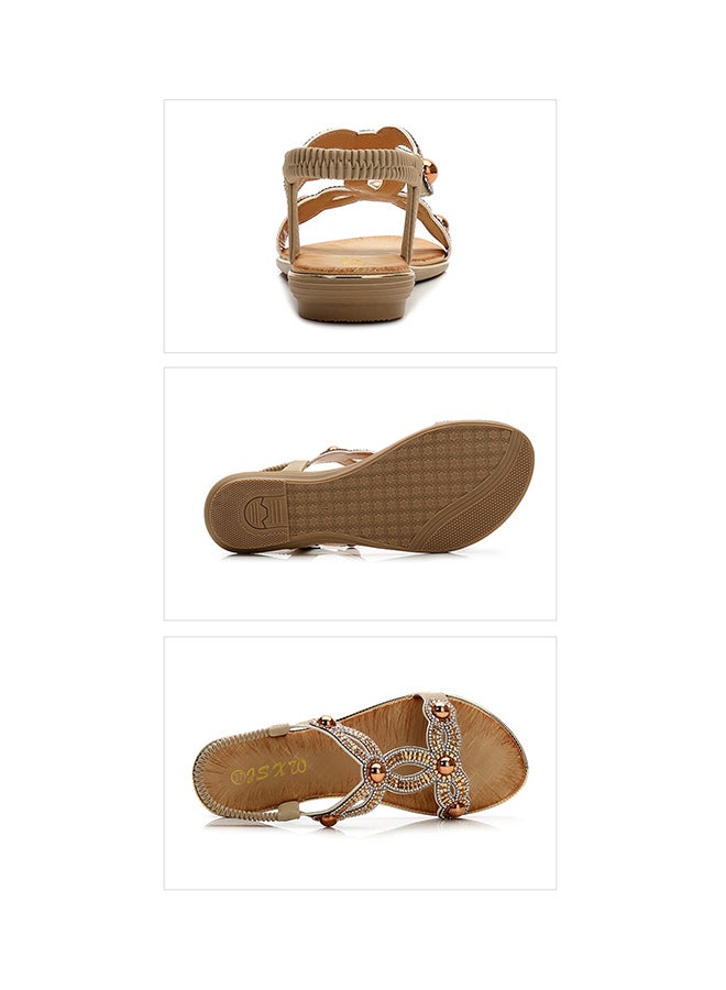 Generic - Bohemian Crystal Bling Elastic Band Sandals Beige - Image 1