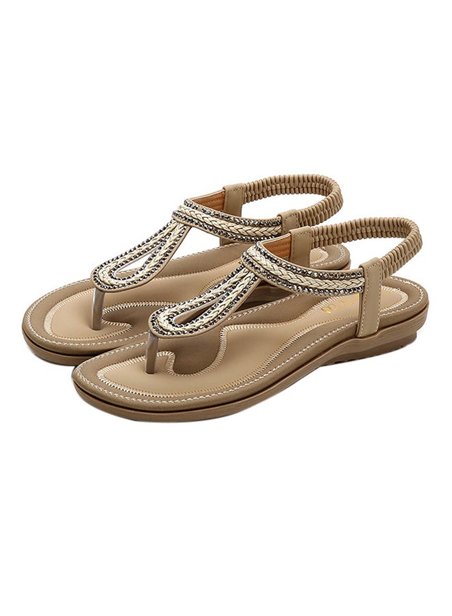 Bohemian Elastic Band Sandals Beige - Image 1