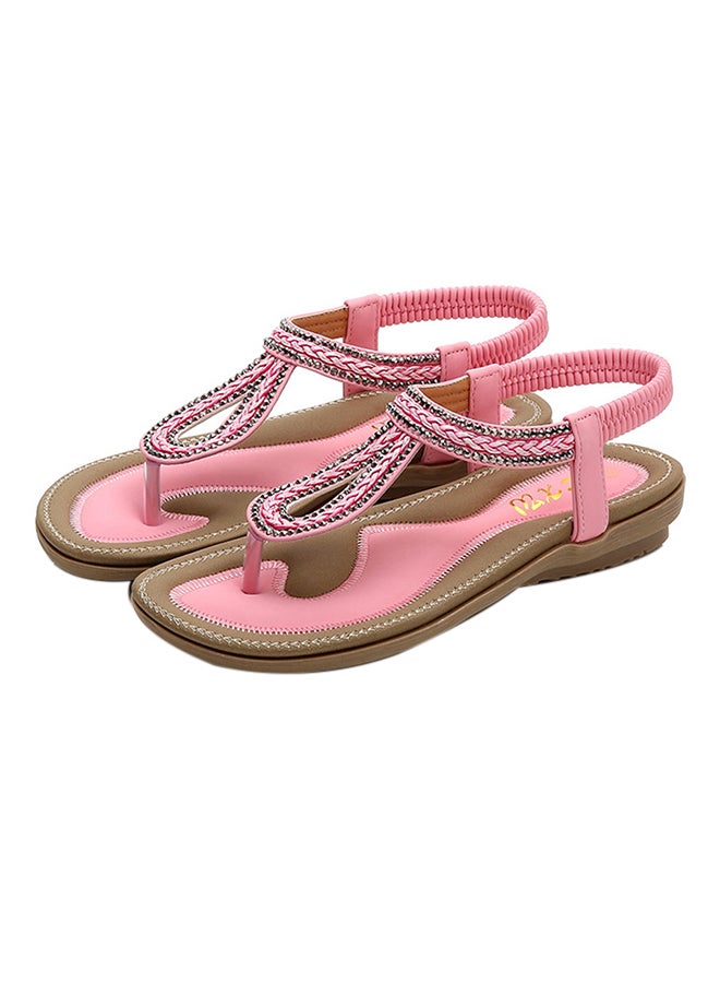 صندل برباط مرن بتصميم بوهيمي وردي - Image 1