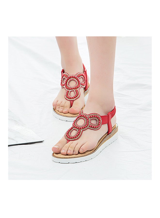 Generic - T-strap Elastic Band Sandals Red - Image 1