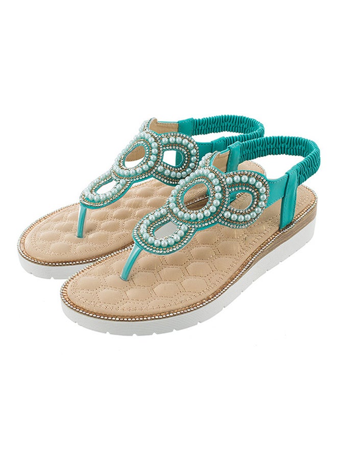 Generic - T-strap Elastic Band Sandals Green - Image 1