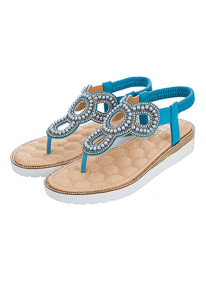 T-strap Elastic Band Sandals Blue  - Image 1
