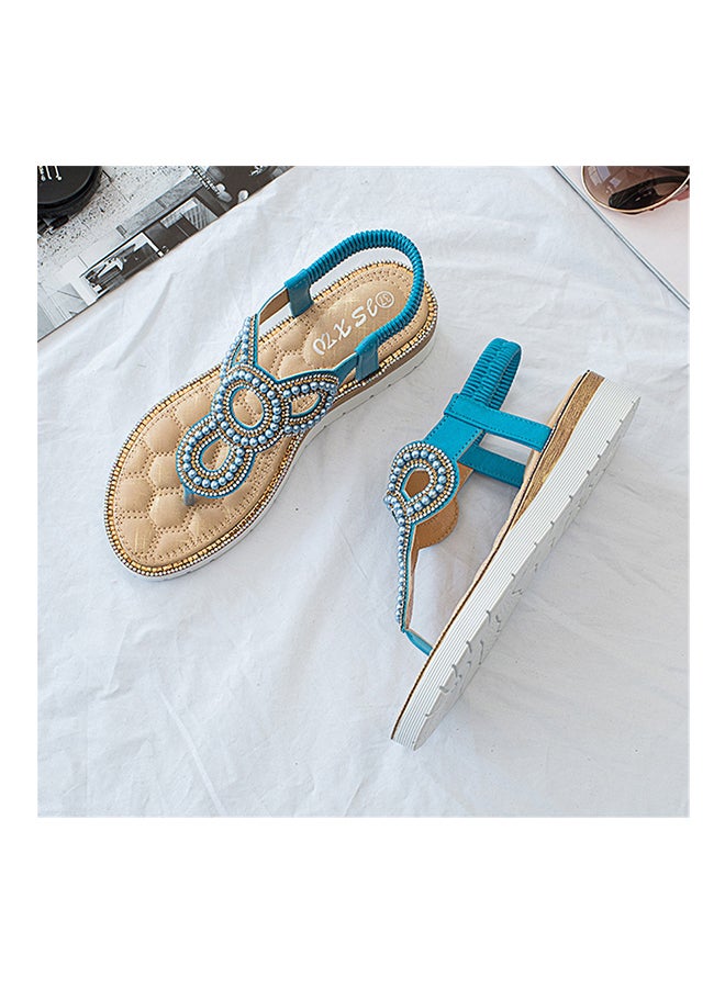 T-strap Elastic Band Sandals Blue  - Image 2
