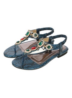 Generic T-strap Crystal Elastic Band Sandals Green  - Image 1