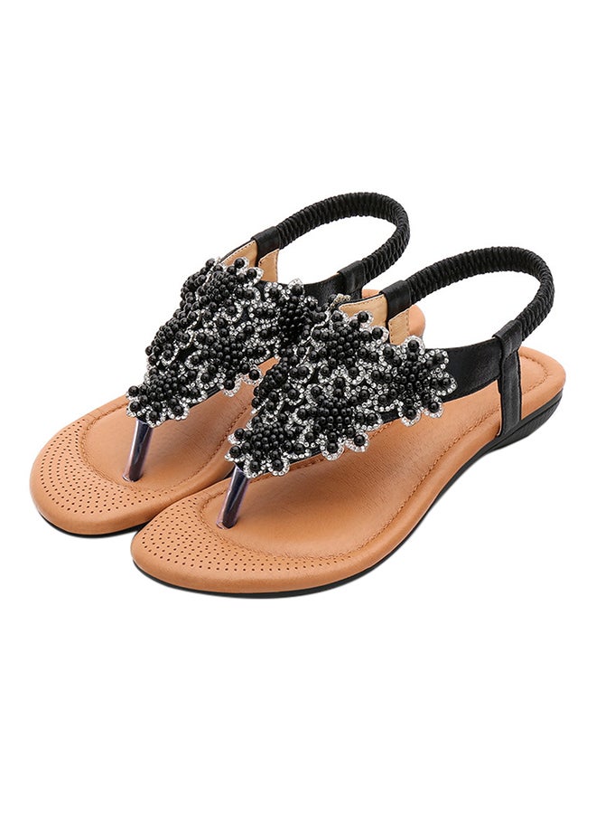 Fashion Flip Flops T-strap Elastic Band Sandals Black  - Image 1
