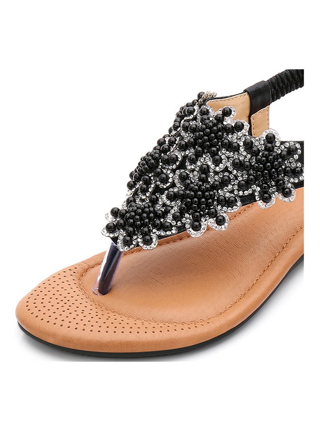 Fashion Flip Flops T-strap Elastic Band Sandals Black  - Image 2