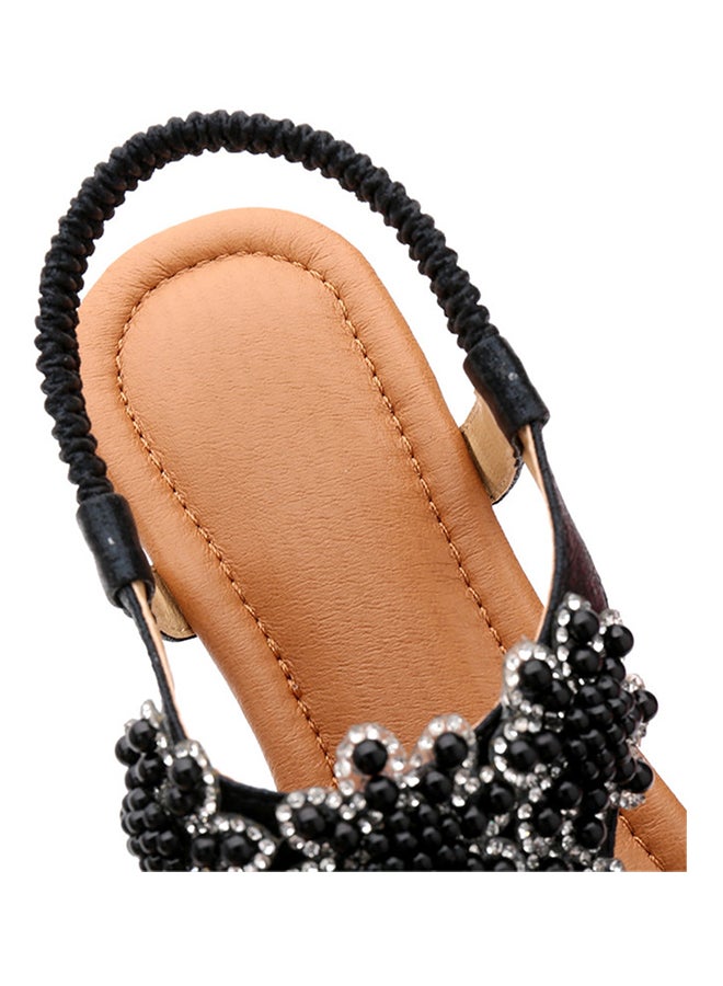 Fashion Flip Flops T-strap Elastic Band Sandals Black  - Image 3