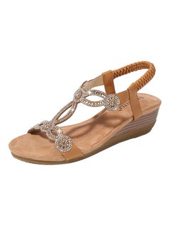 Bohemian Rhinestone Elastic Band Sandals Brown
