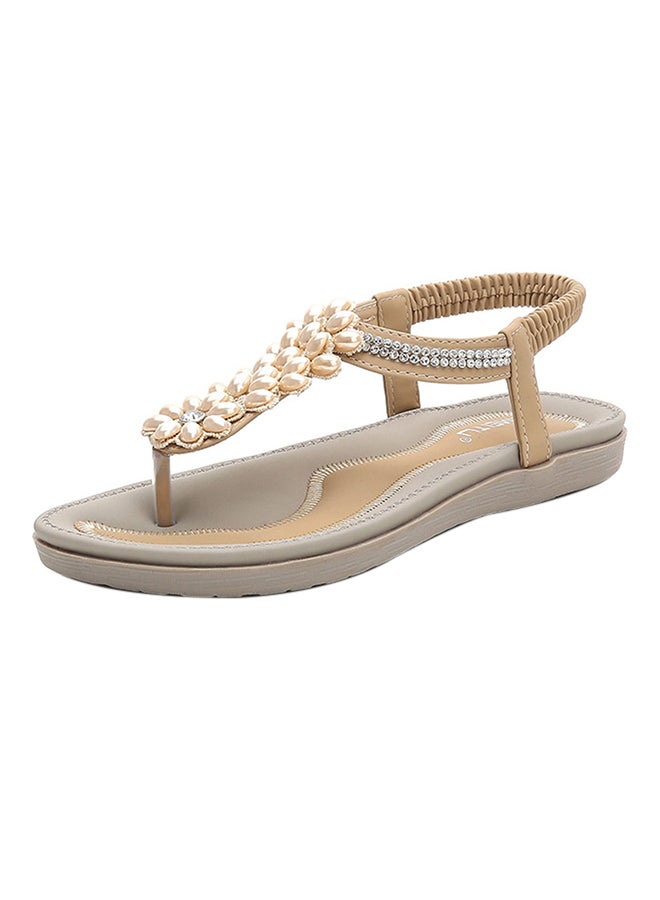 T-strap Elastic Band Sandals Beige  - Image 1