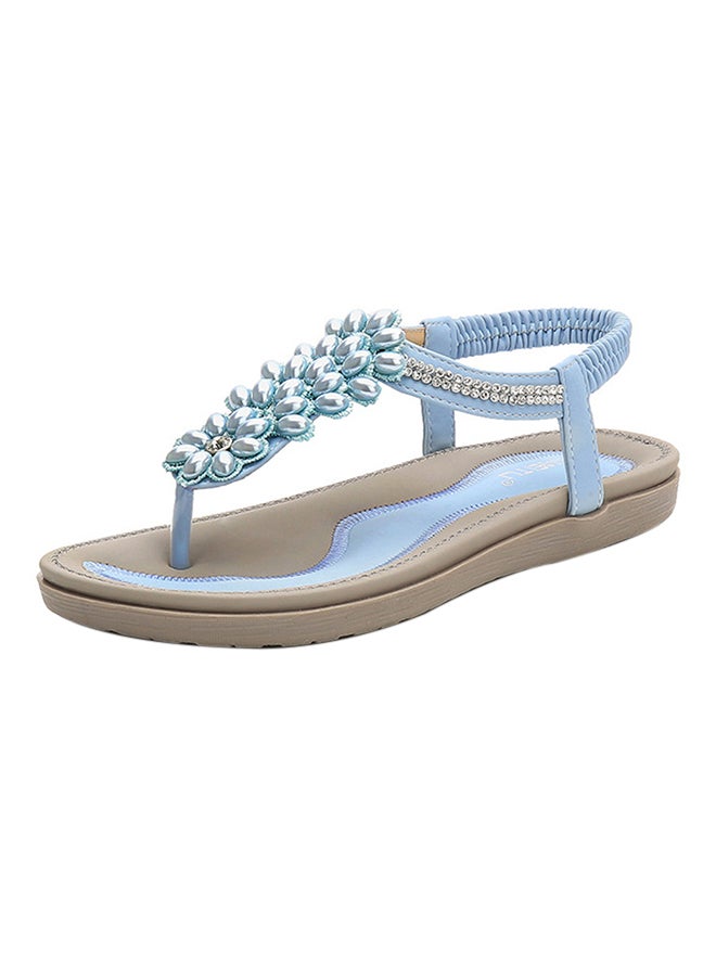 T-strap Elastic Band Sandals Blue