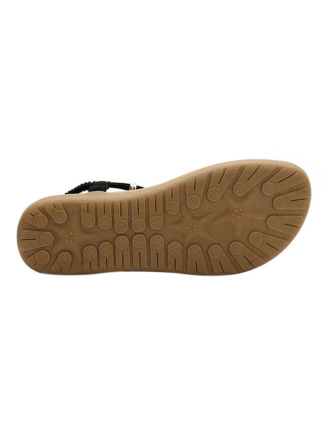 Generic - Bohemian T-strap Elastic Band Sandals Black - Image 1