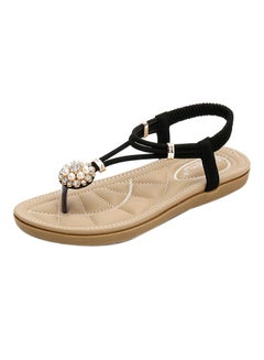 Bohemian T-strap Elastic Band Sandals Black