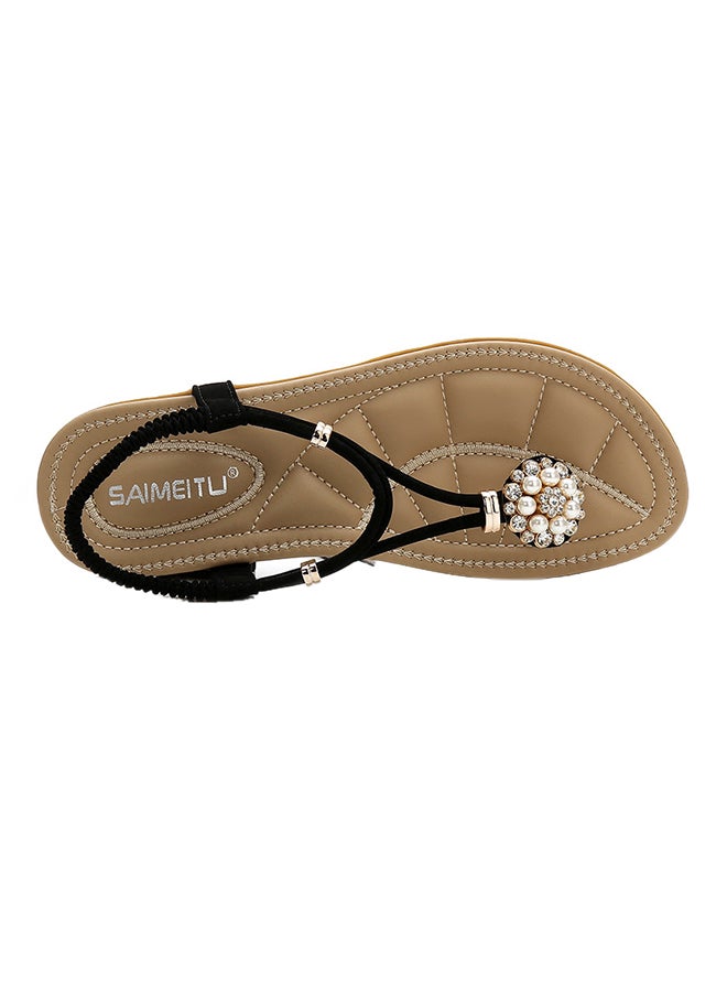 Generic - Bohemian T-strap Elastic Band Sandals Black - Image 1