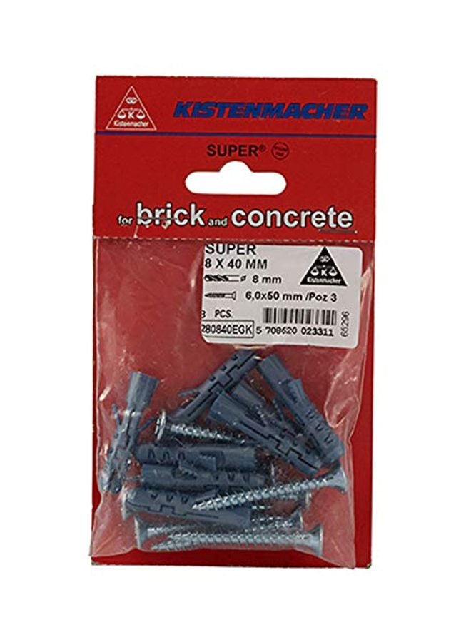 8-Piece Screw Fastener And Anchor Set Black 8x40mm