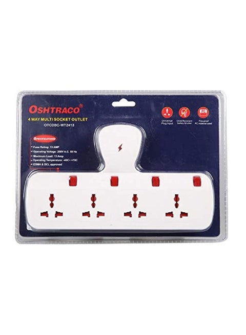 T Shaped Multi Socket Outlet White/Red