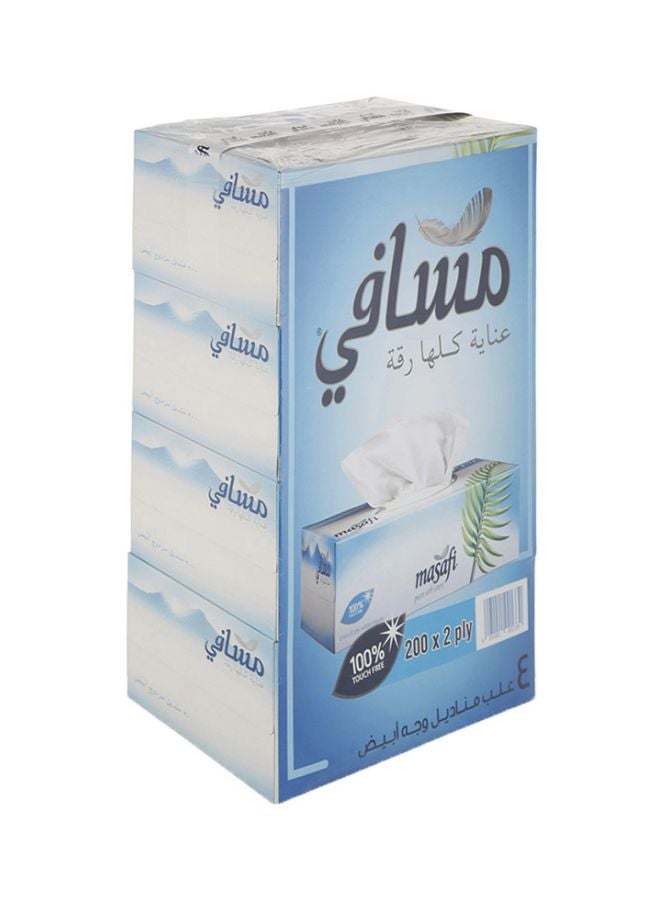 Masafi 200-Piece Facial Tissue Set Pack Of 4 (200 x 2 PLY - 200 Sheets) 