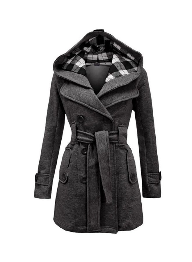 Double Breasted Long Sleeve Solid Slim Coat Grey  - Image 1