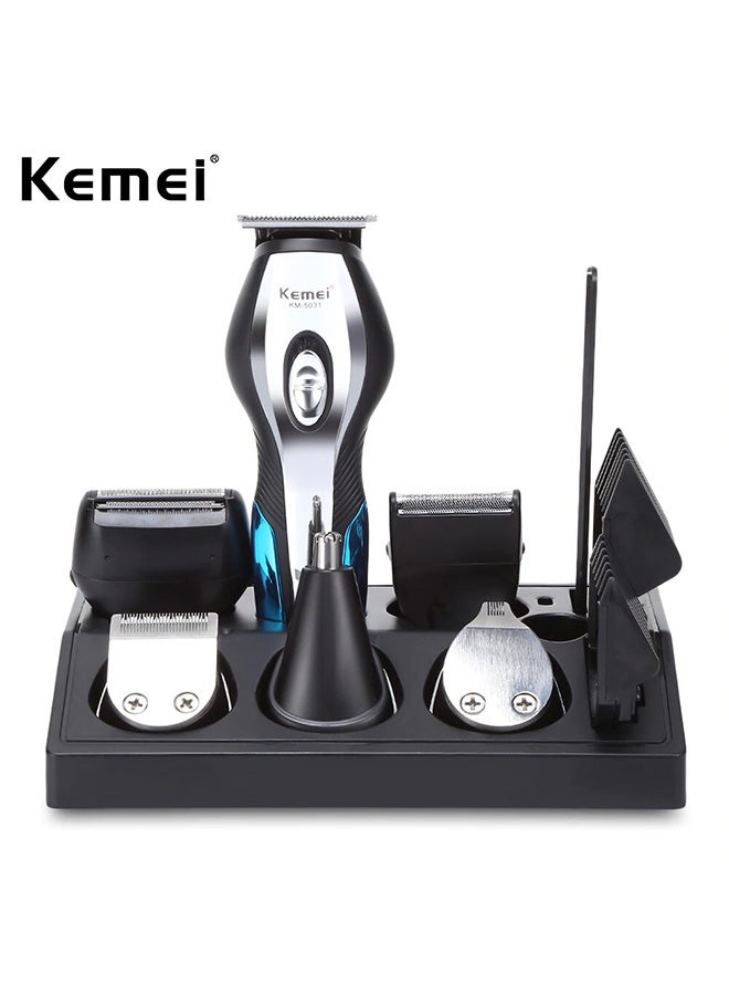 Kemei - KM-5031 11-In-1 Rechargeable High Performance Super Grooming Kit Black/Blue 14.5x3.9cm - Image 1