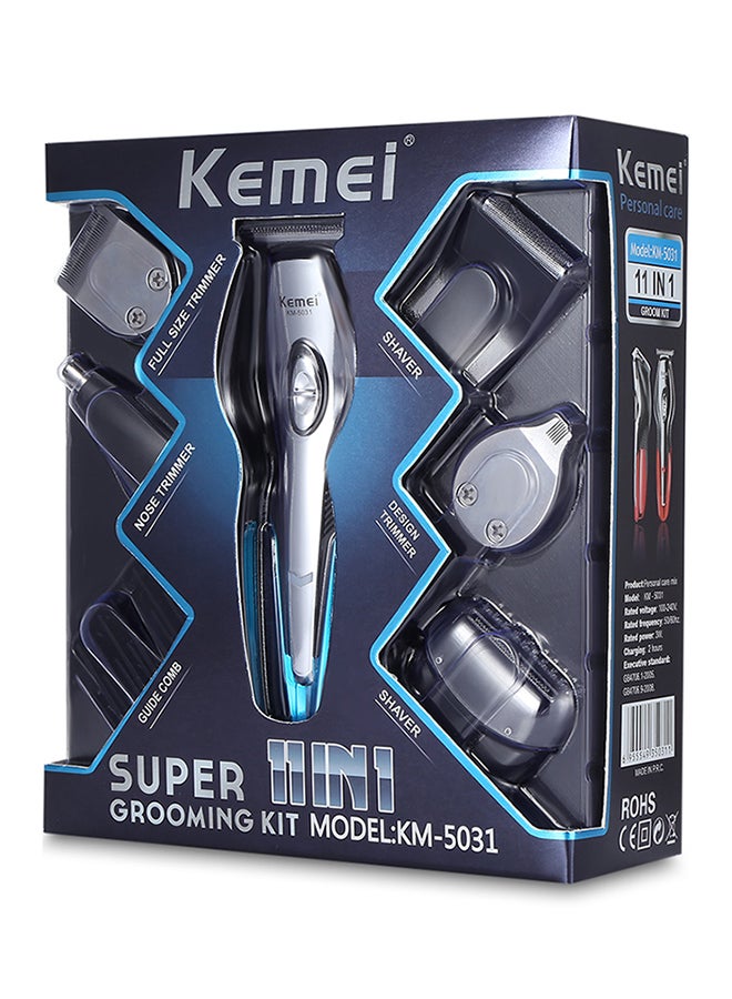 Kemei - KM-5031 11-In-1 Rechargeable High Performance Super Grooming Kit Black/Blue 14.5x3.9cm - Image 1