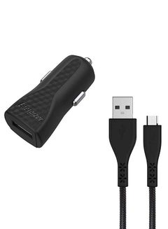 إنرجايزر مجموعة شاحن سيارة سريع الشحن مزود بكابل مايكرو USB بتصميم مضفر مزدوج أسود/فضي  - Image 2