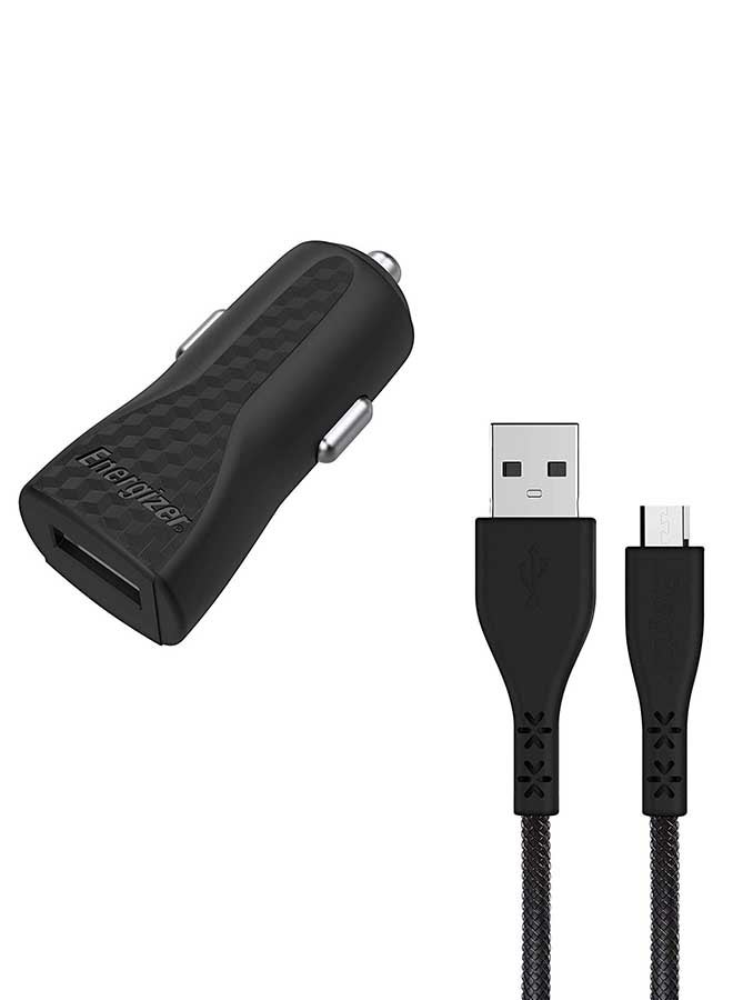 Energizer Fast Charging Car Charger Kit With Double Braided Micro-USB Cable Black/Silver  - Image 2