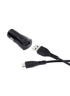 إنرجايزر مجموعة شاحن سيارة سريع الشحن مزود بكابل مايكرو USB بتصميم مضفر مزدوج أسود/فضي  - Image 3