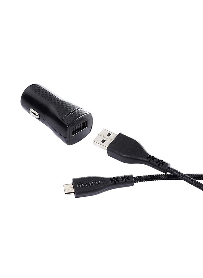 Energizer Fast Charging Car Charger Kit With Double Braided Micro-USB Cable Black/Silver  - Image 3