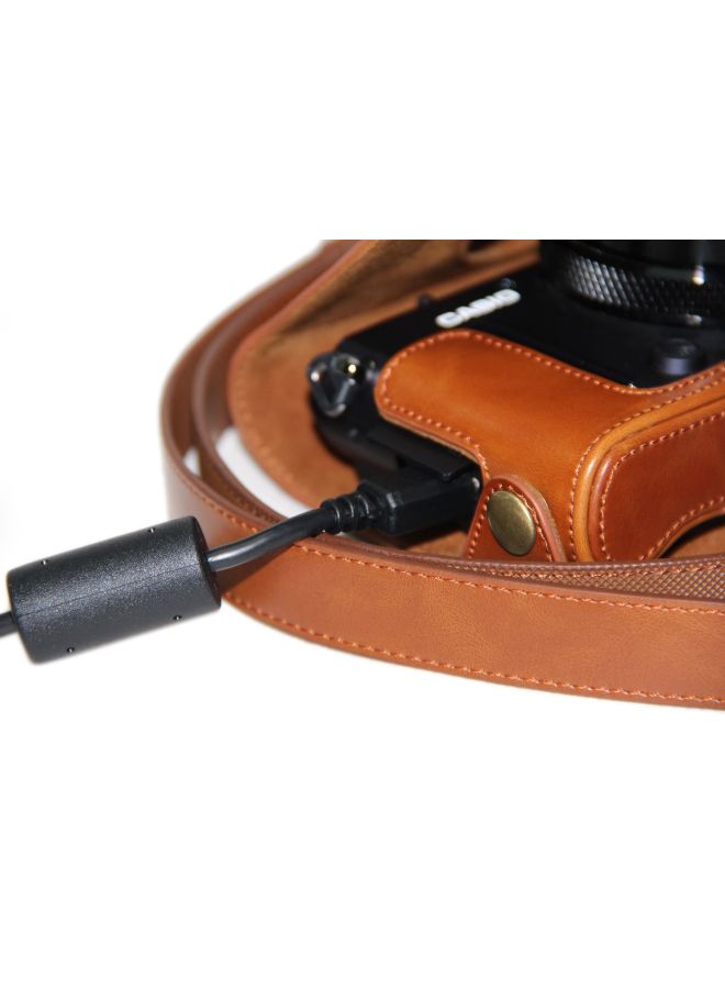 Protective Camera Case With Strap For Casio High Speed Exilim Ex-10 Brown