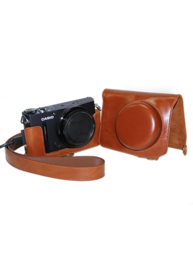 Protective Camera Case With Strap For Casio High Speed Exilim Ex-10 Brown