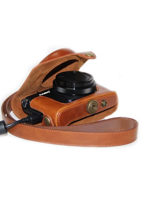 Protective Camera Case With Strap For Casio High Speed Exilim Ex-10 Brown