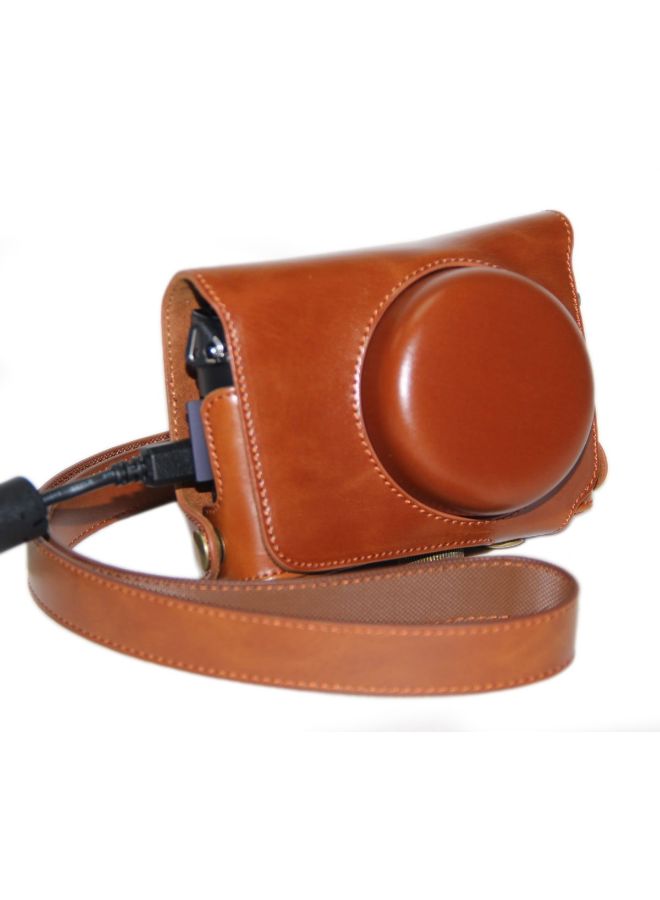 Protective Camera Case With Strap For Casio High Speed Exilim Ex-10 Brown