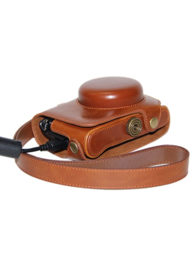 Protective Camera Case With Strap For Casio High Speed Exilim Ex-10 Brown