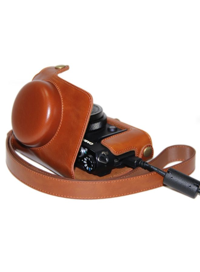 Protective Camera Case With Strap For Casio High Speed Exilim Ex-10 Brown