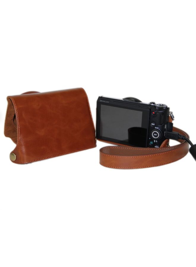 Protective Camera Case With Strap For Casio High Speed Exilim Ex-10 Brown