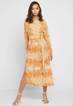 TOPSHOP Zebra Print Pleated Shirt Dress Animal Print  - Image 1