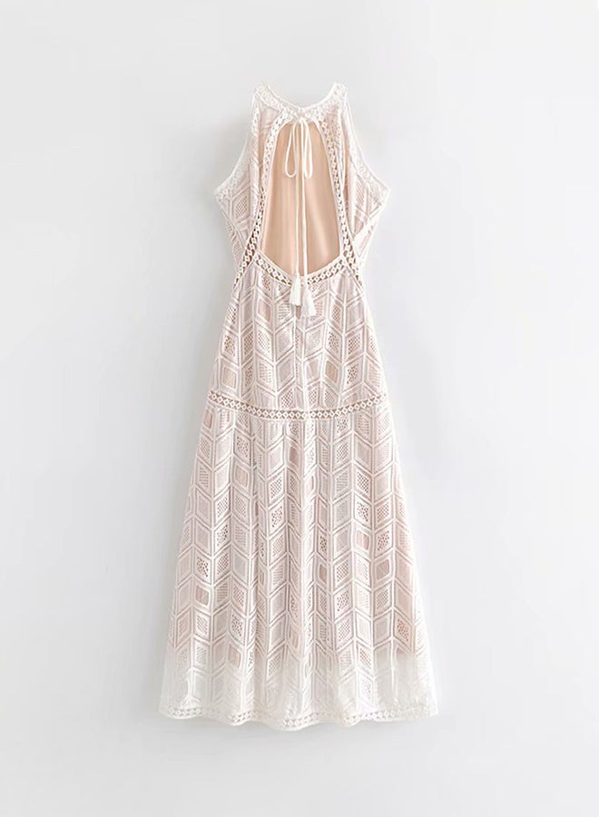 TOEON - Knitted Halter Neck Maxi Dress White - Image 1