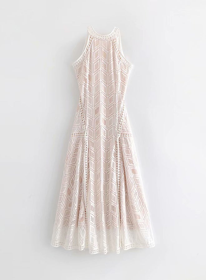 TOEON - Knitted Halter Neck Maxi Dress White - Image 1