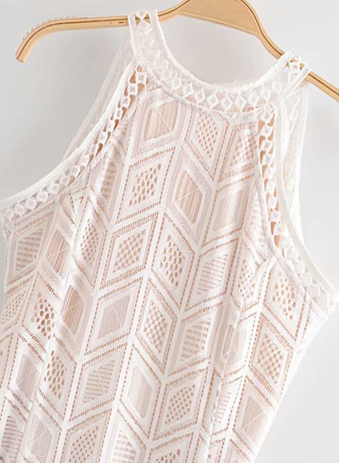 TOEON - Knitted Halter Neck Maxi Dress White - Image 1