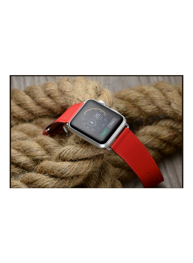 ميفان سوار معصم مصنوع من الجلد لساعة أبل سيريس 1/2/3 مقاس 44/42 مم أحمر - Image 2