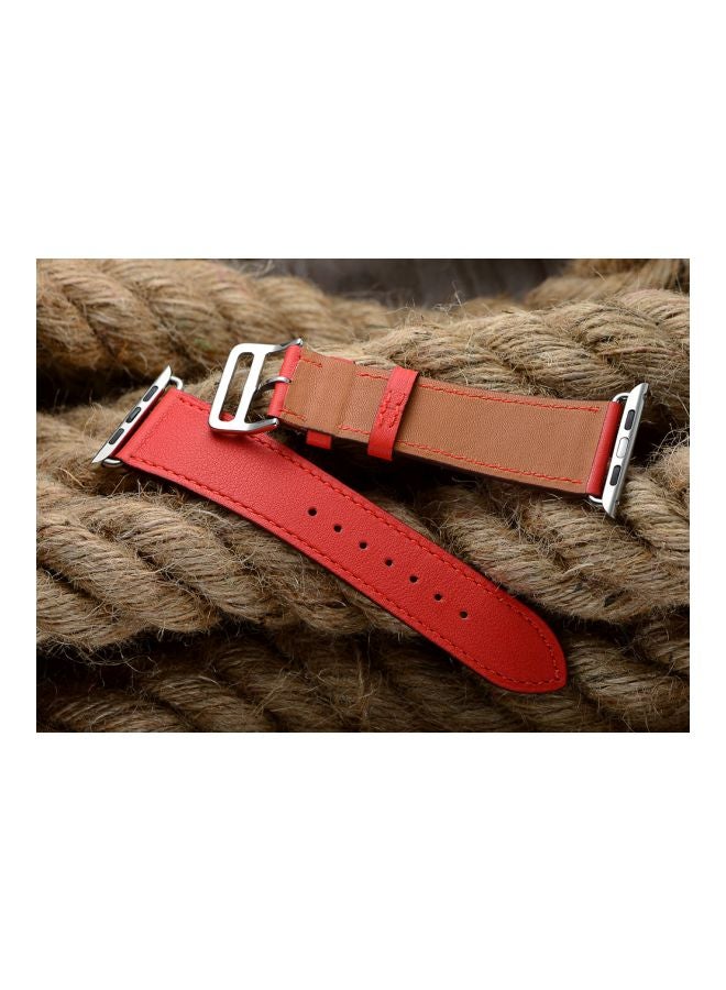 ميفان سوار معصم مصنوع من الجلد لساعة أبل سيريس 1/2/3 مقاس 44/42 مم أحمر - Image 4