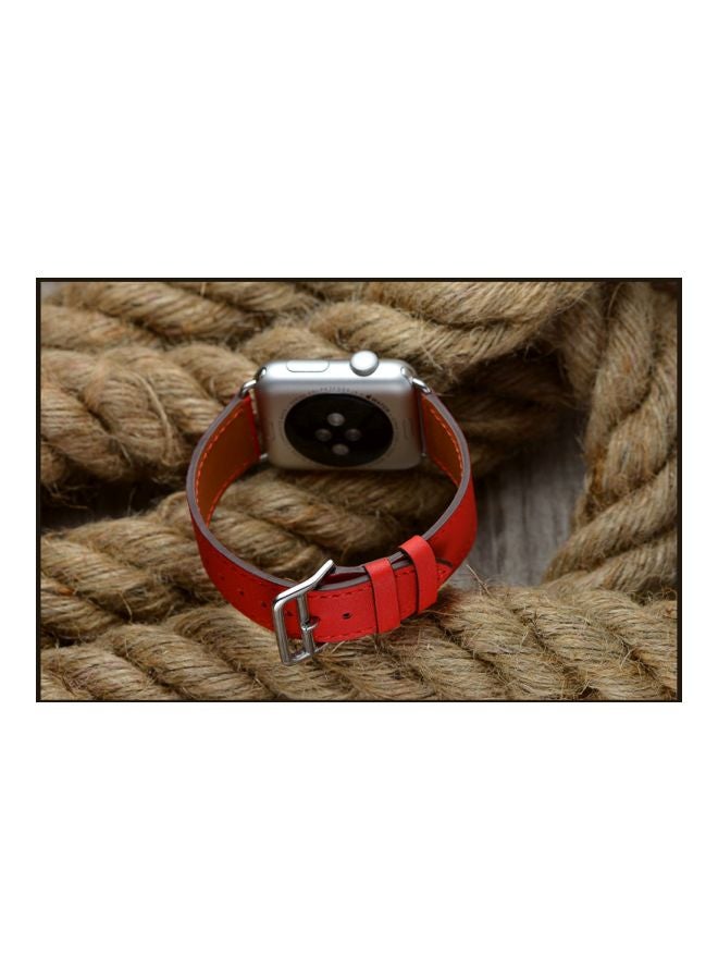 ميفان سوار معصم مصنوع من الجلد لساعة أبل سيريس 1/2/3 مقاس 44/42 مم أحمر - Image 5