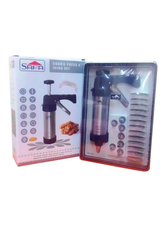 مجموعة مكبس الكوكيز والتزيين أسود/ فضي