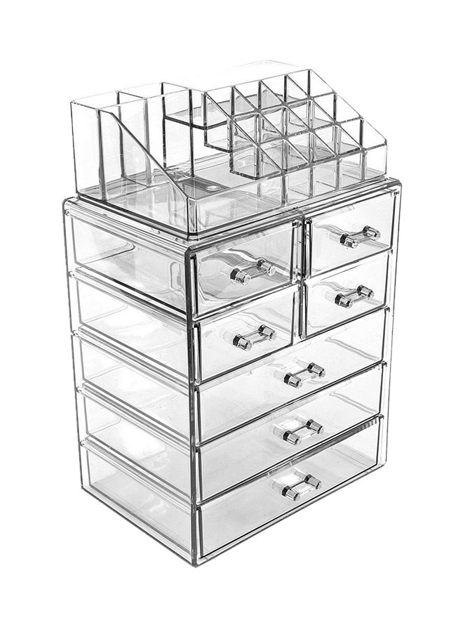صندوق تخزين مجوهرات وأدوات تجميل بتصميم واسع شفاف