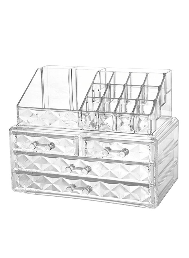 Generic 2-Piece 4 Drawer Cosmetic Storage Box With Brush Holder Set Clear