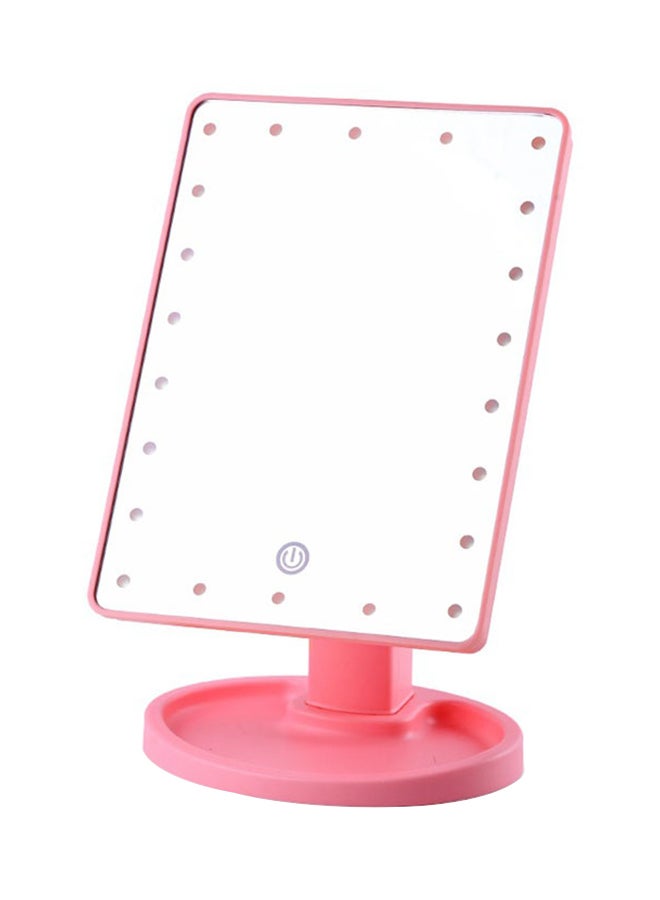 مرآة مربعة للمكياج متعددة الاستعمالات مضاءة بـ 22 مصباح LED وردي