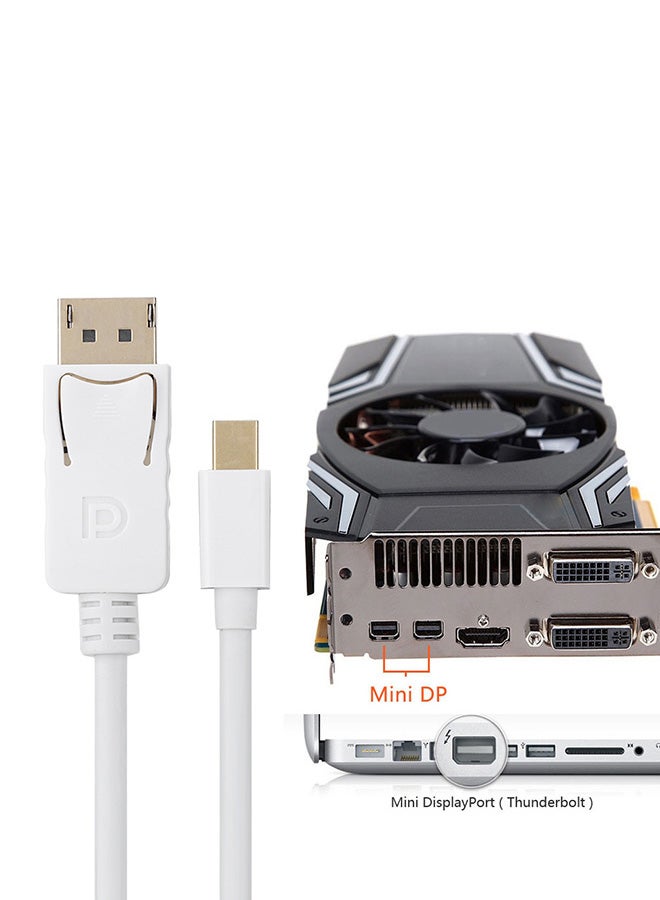 Generic - Mini DP To Display Port Cable White - Image 1