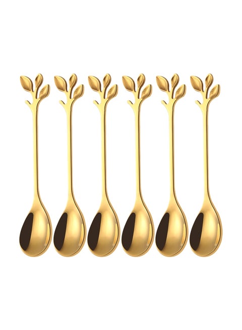 6-Piece Stainless Steel Coffee Spoon Set Gold 4.72inch